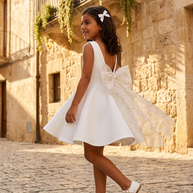 Girls Organza/tule Bow Dress White