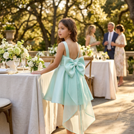 Girls Organza & tule Bow Dress Mint