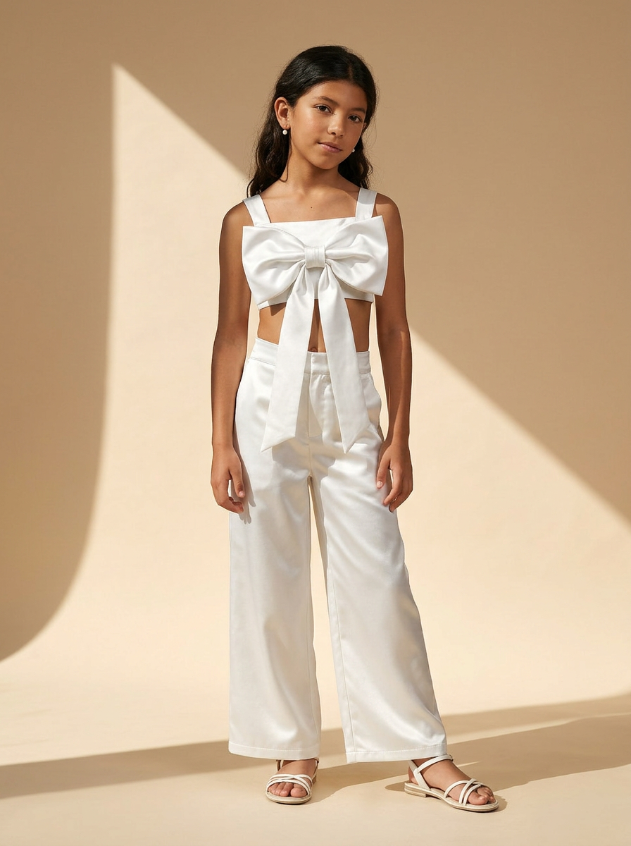 Bow set crop top & pants White