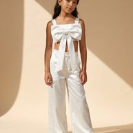 Bow set crop top & pants White