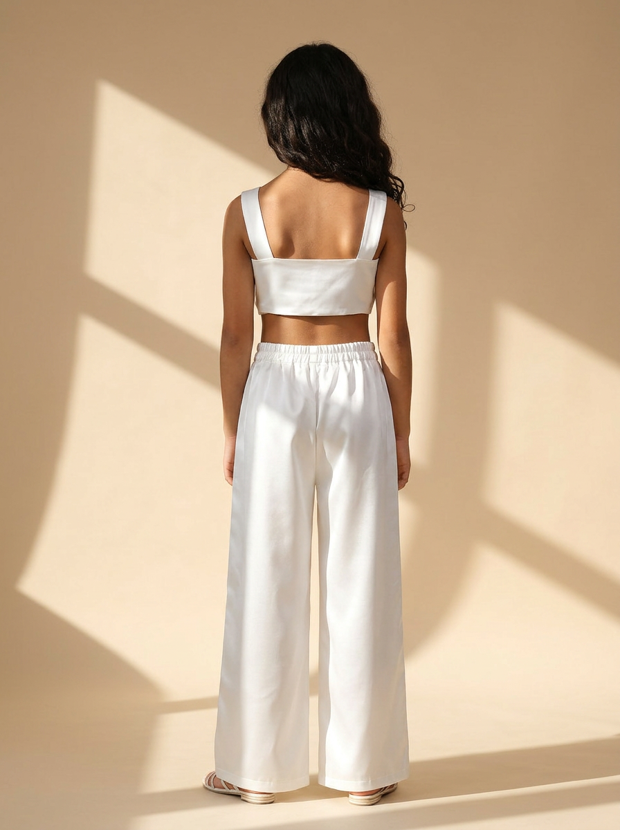 Bow set crop top & pants White