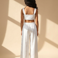 Bow set crop top & pants White