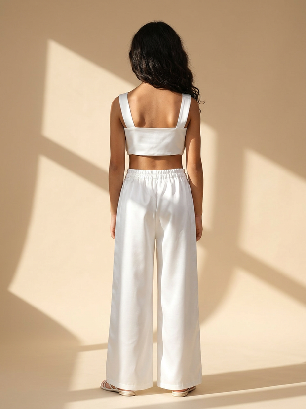 Bow set crop top & pants White