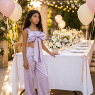 Bow set crop top & pants Lavender