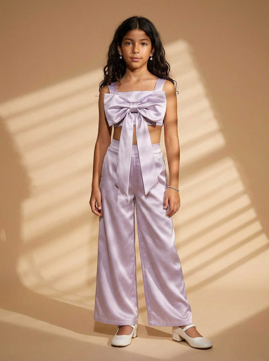 Bow set crop top & pants Lavender