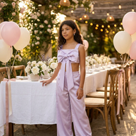 Bow set crop top & pants Lavender