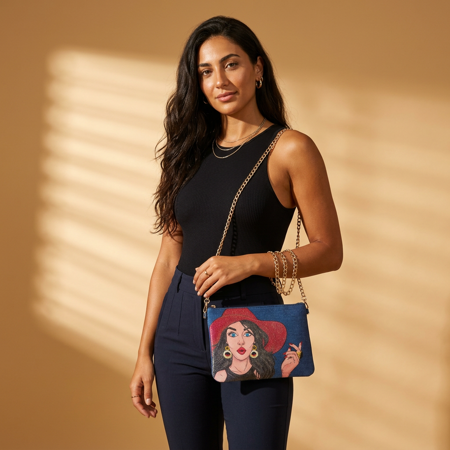 Handi Made Handpainted Denim Clutch