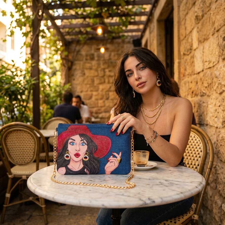 Handi Made Handpainted Denim Clutch