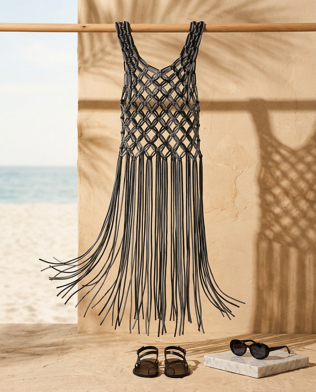 Route Raiment Black & Blue Macrame Dress