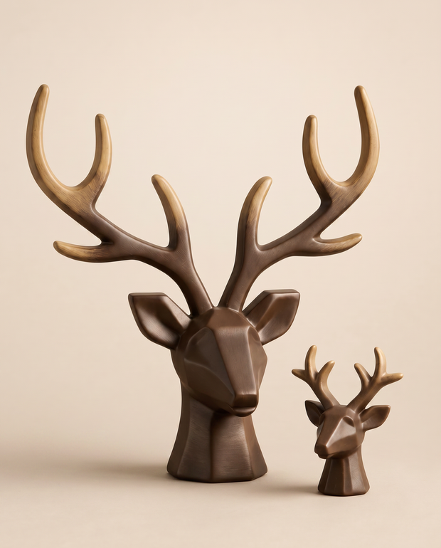 Antique Arch Marble Powder Deer Head Décor – Set of 2 (15cm & 7cm)