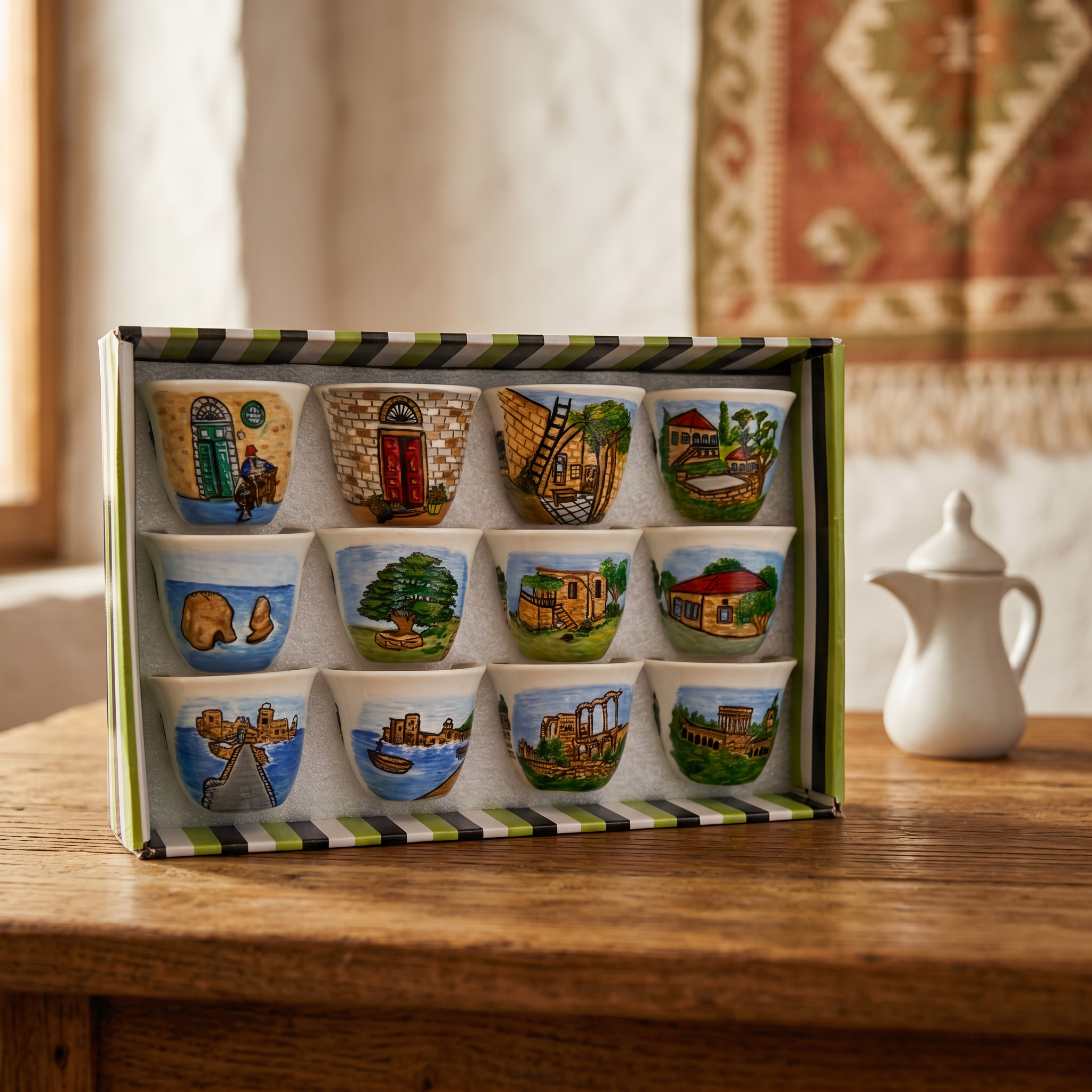Handi Made Handpainted Lebanese Coffee Cups – Villages (Set of 12)