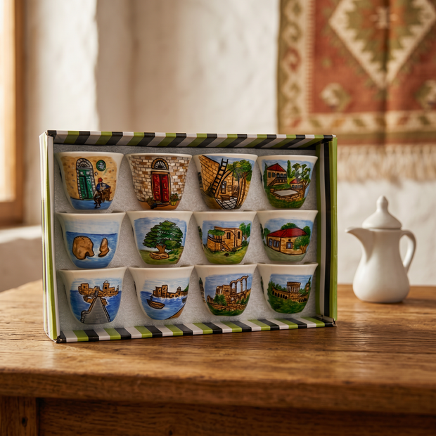 Handi Made Handpainted Lebanese Coffee Cups – Villages (Set of 12)