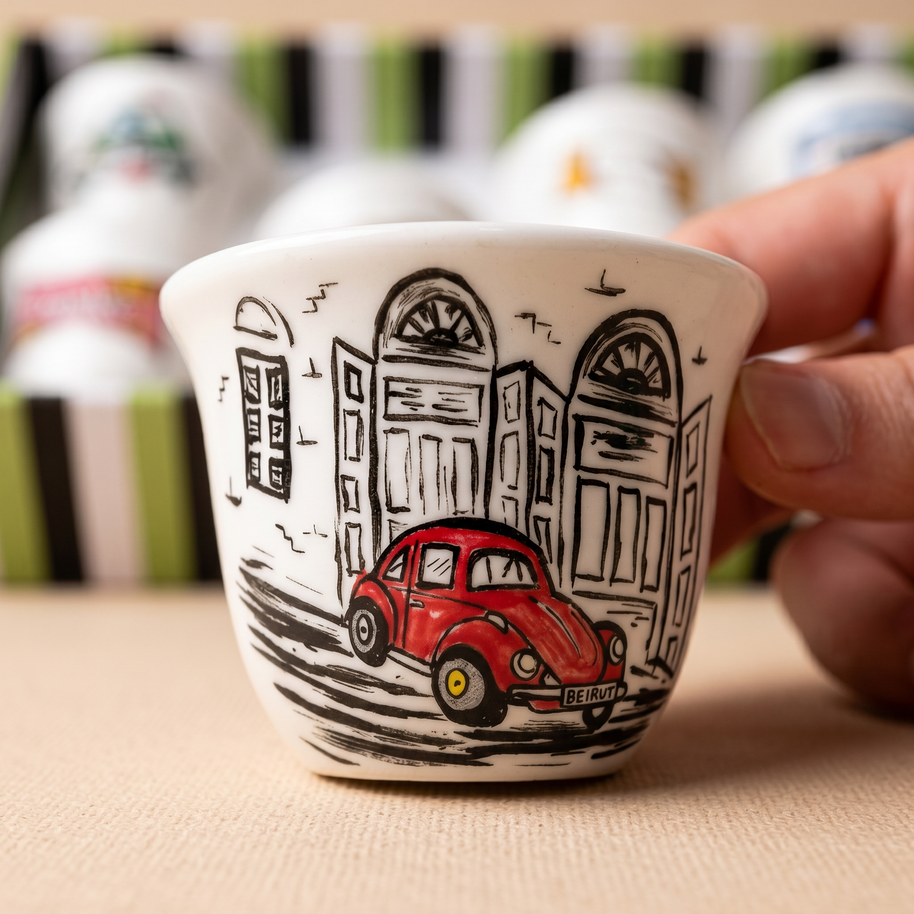 Handi Made Handpainted Lebanese Coffee Cups – Traditional Motifs (Set of 12)