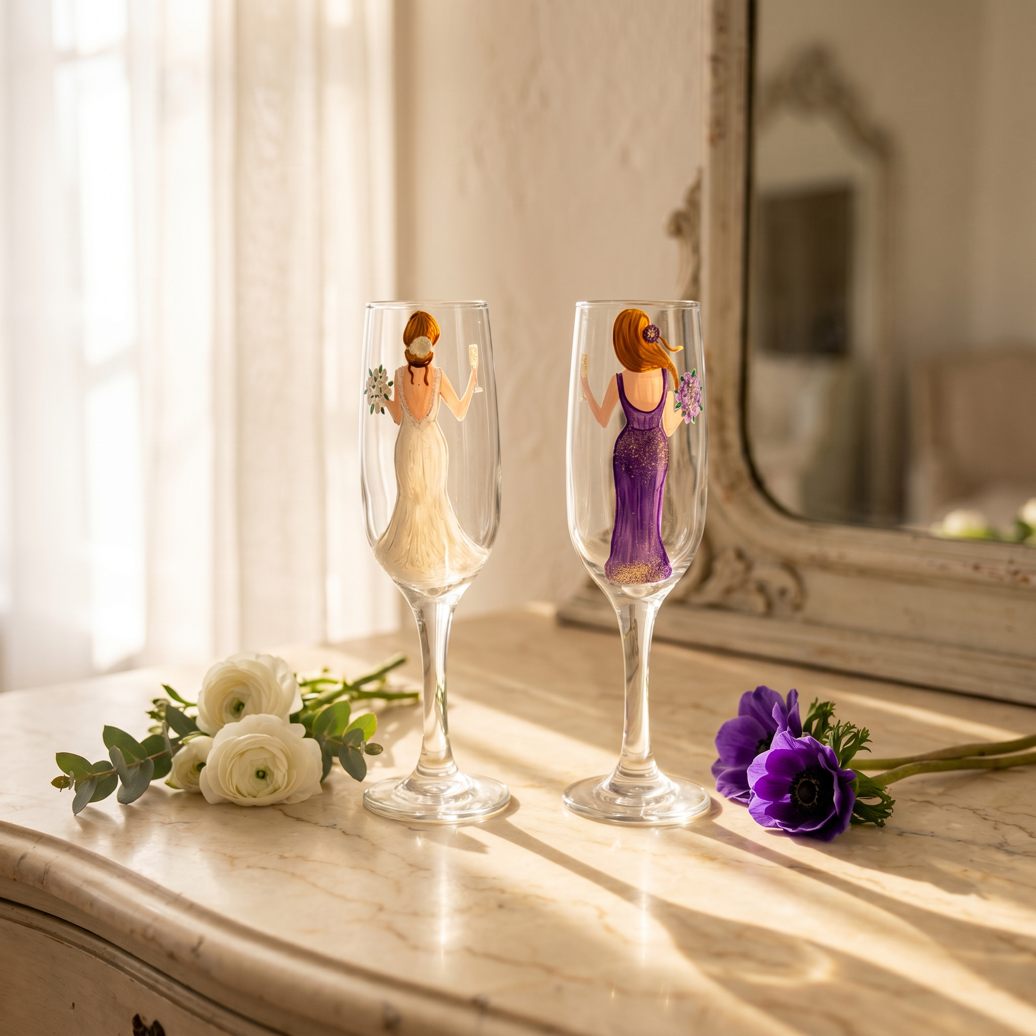 Handi Made Handpainted Bridal Champagne Flutes (Set of 2)