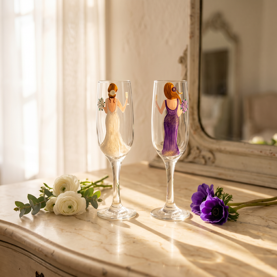 Handi Made Handpainted Bridal Champagne Flutes (Set of 2)