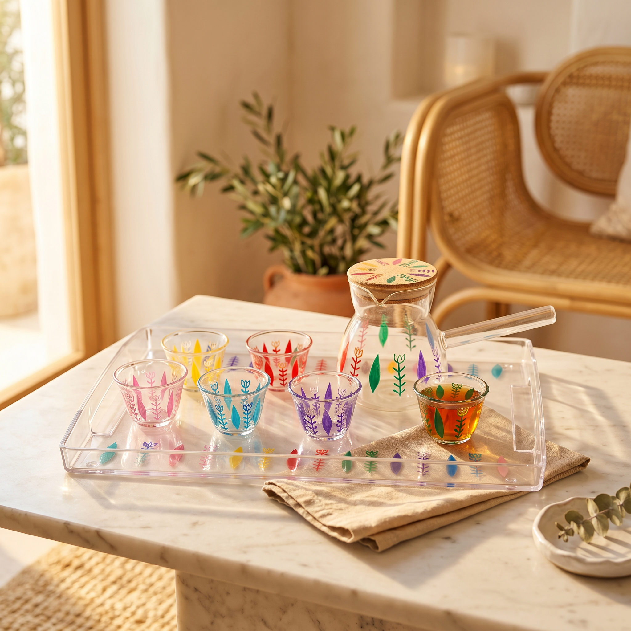 Handi Made Handpainted Lebanese Coffee Set – Plexi Tray
