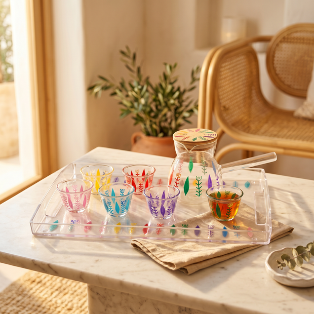 Handi Made Handpainted Lebanese Coffee Set – Plexi Tray