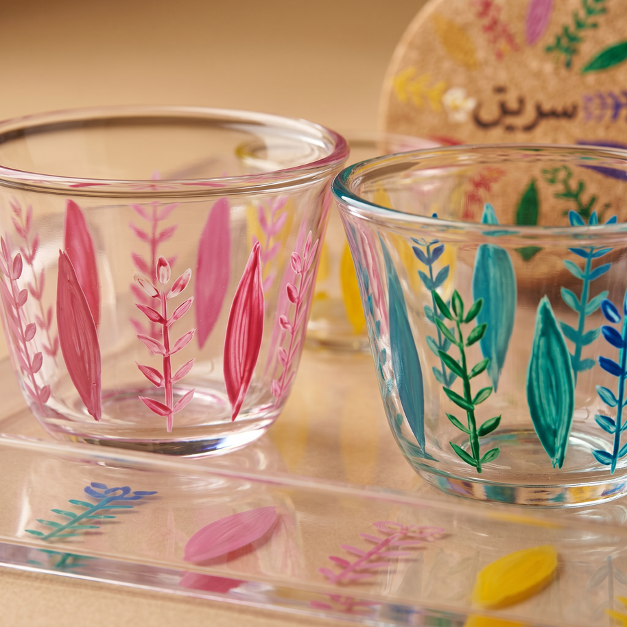 Handi Made Handpainted Lebanese Coffee Set – Plexi Tray