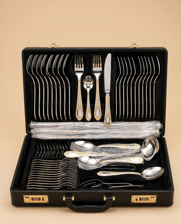 Antique Arch 72-Piece Vintage Gold-Trim Cutlery Set