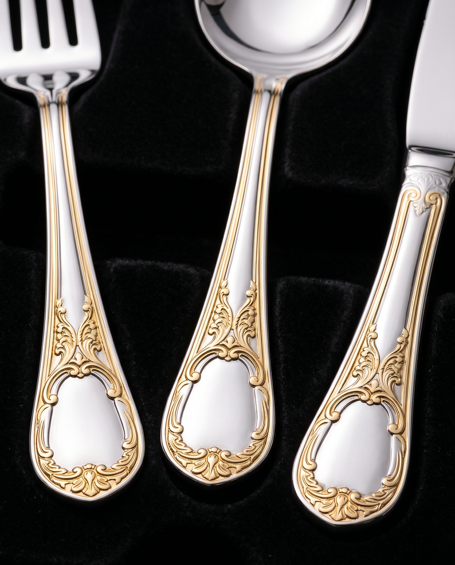 Antique Arch 72-Piece Vintage Gold-Trim Cutlery Set