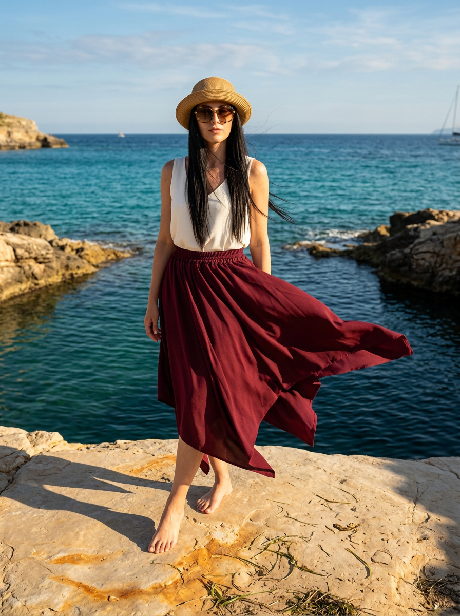 Route Raiment Maroon Crochet Skirt - Medium