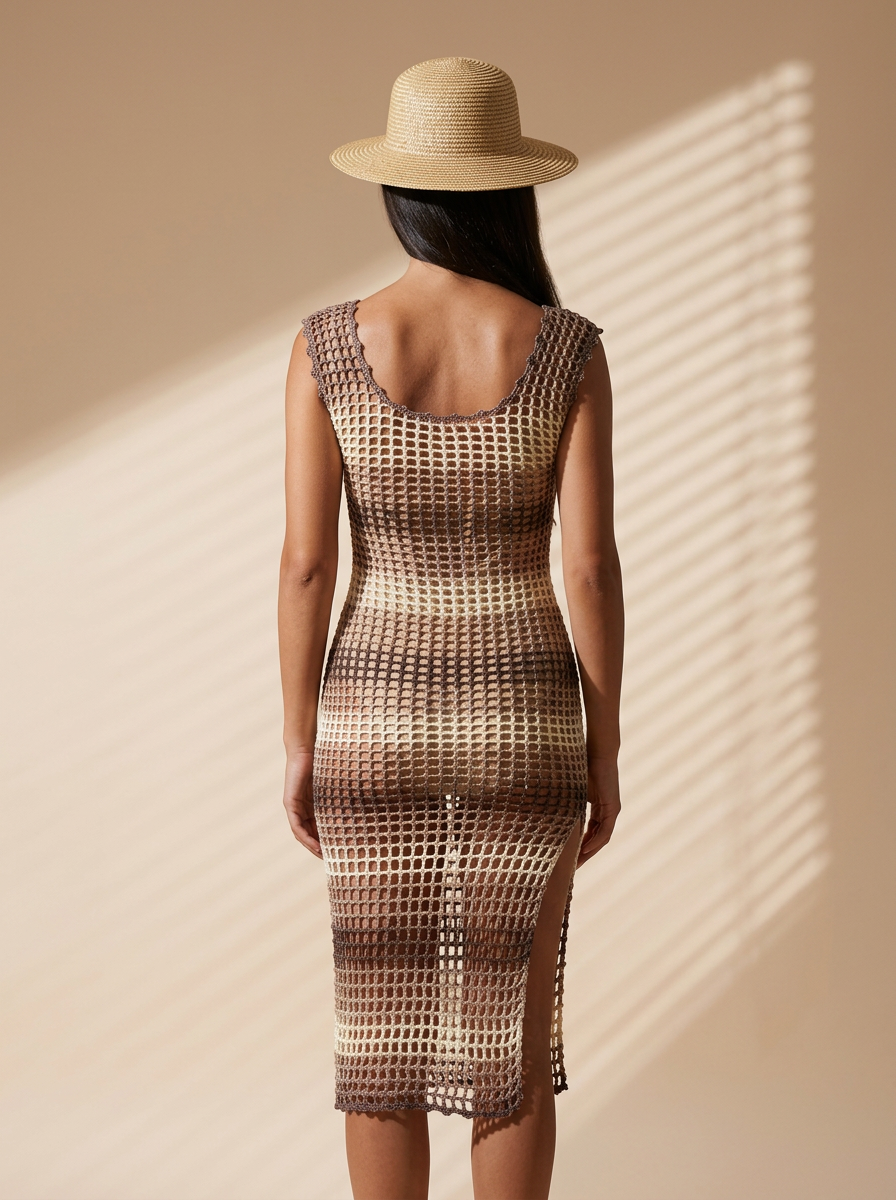 Route Raiment Brown Ombre Mesh Dress - Medium