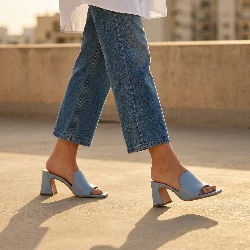 KOAN Onde Piane Sky Blue Sculpt Statement Heel Mule