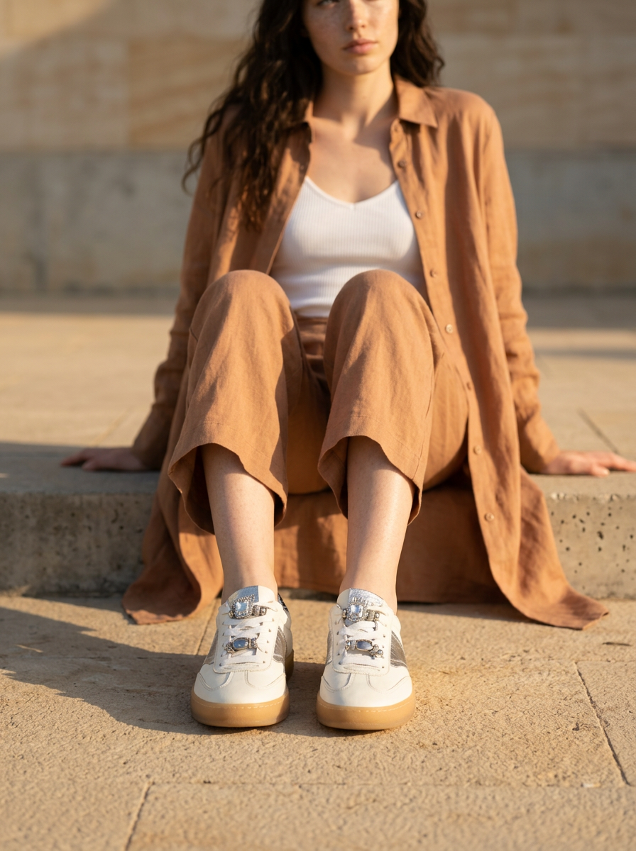 KOAN MJUS Zebra-Accent Leather Trainer
