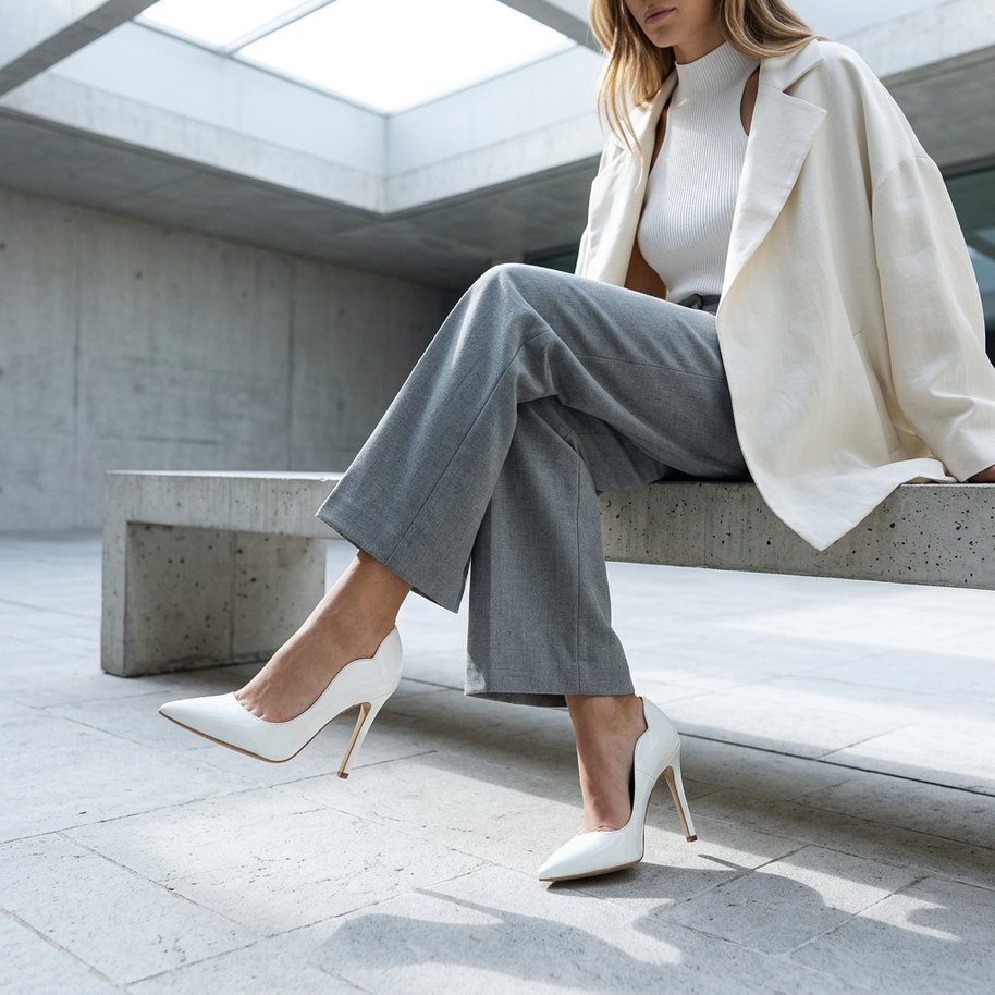 KOAN Onde Piane White Curved-Topline Stiletto Pump