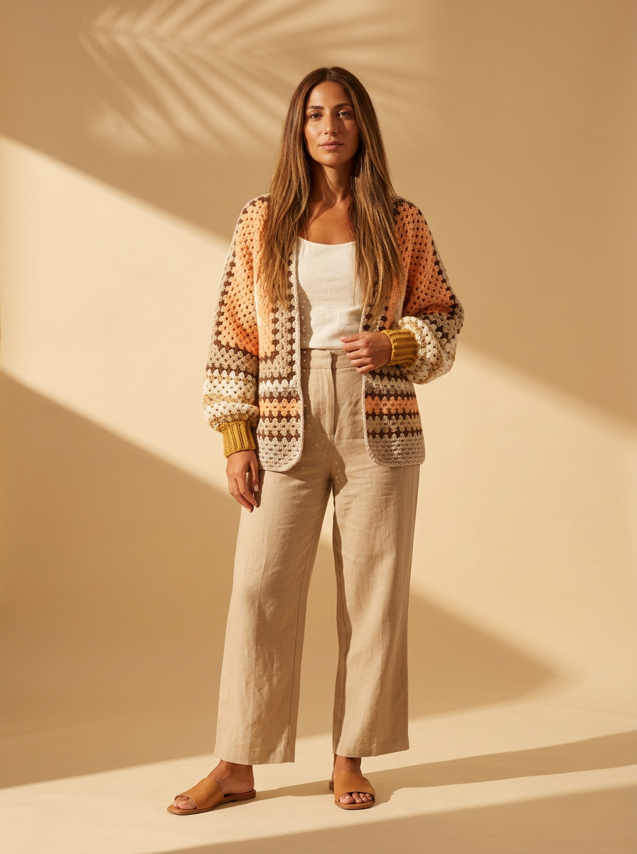 Route Raiment Latte Layers Crochet Cardigan