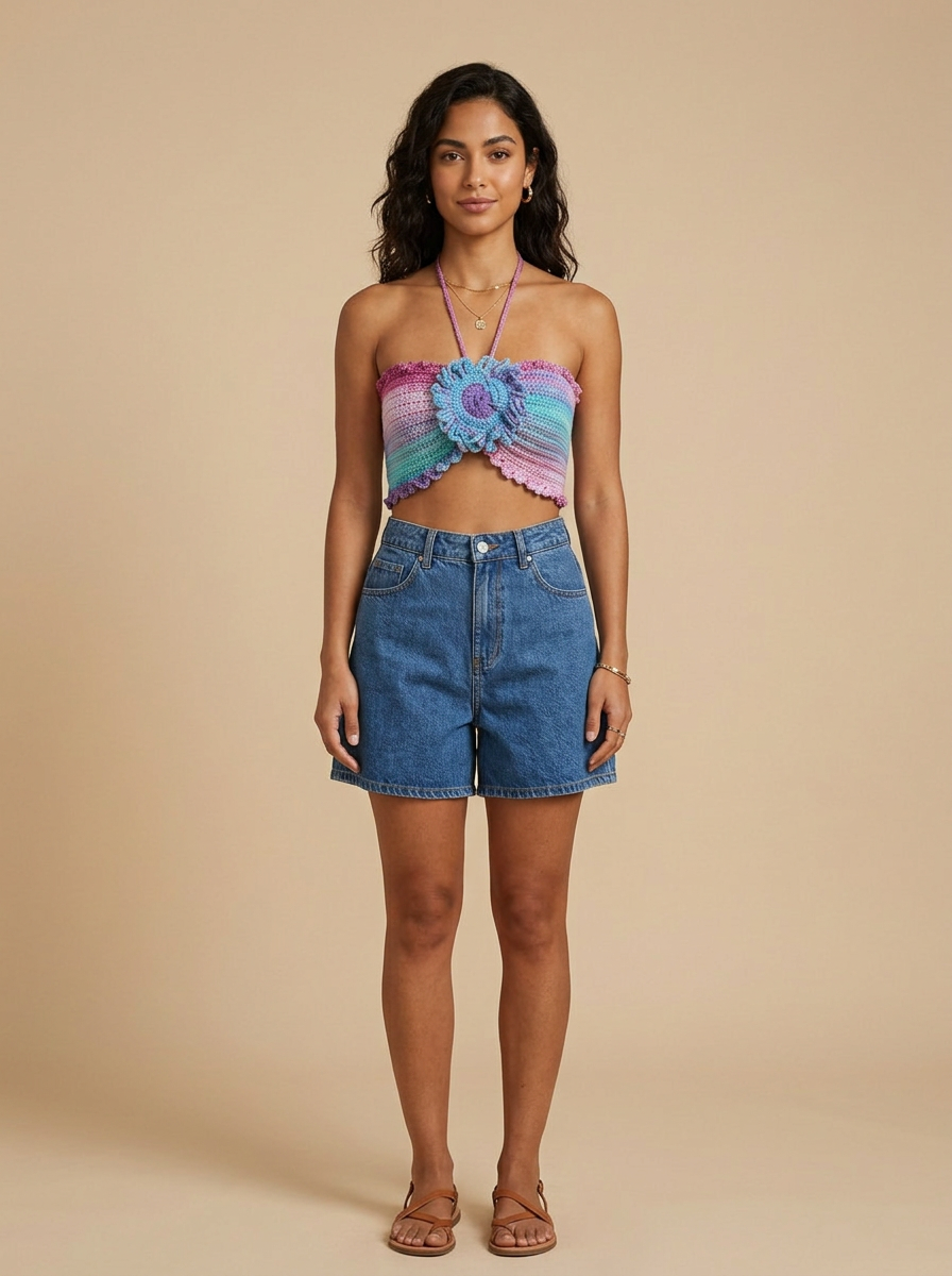 Route Raiment Bluebell Ombre Flower Bra Top - Large