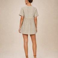 Natural Linen Button-Front Babydoll Dress