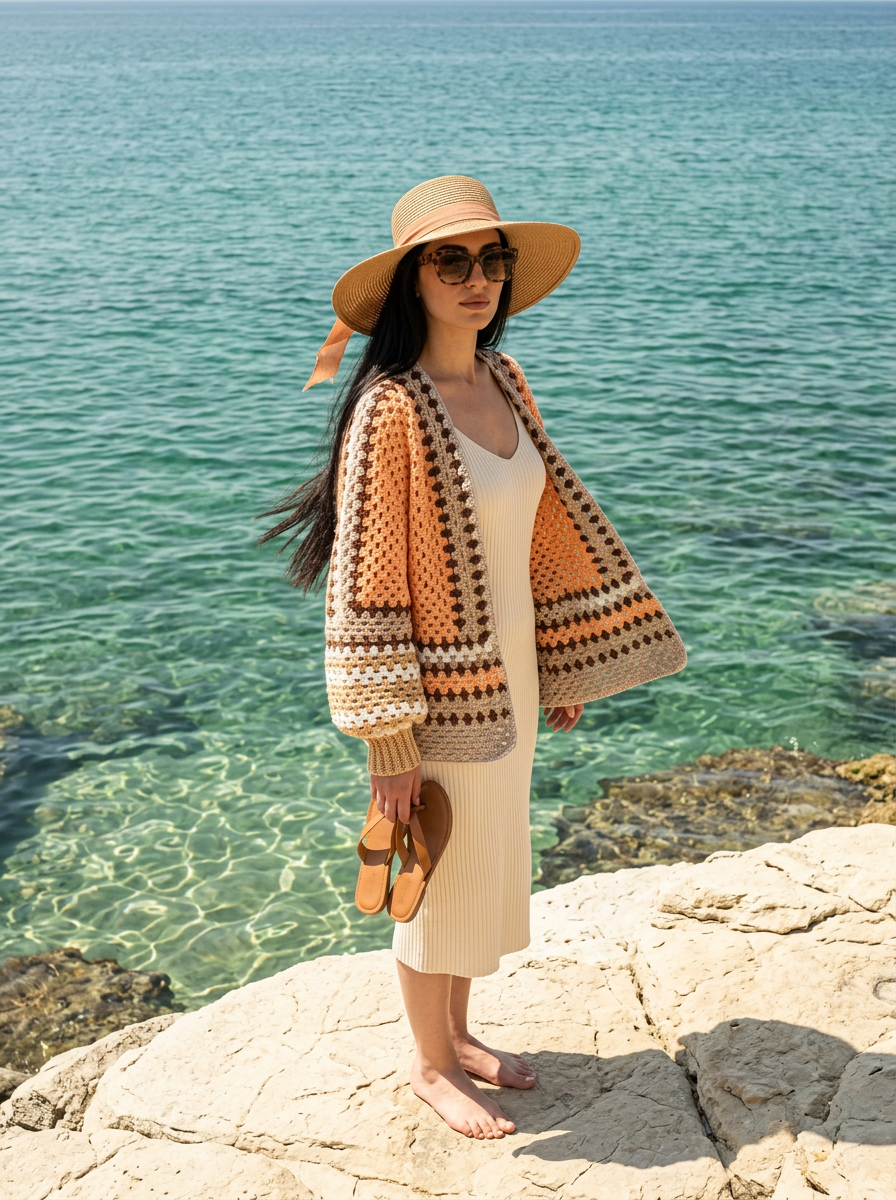 Route Raiment Latte Layers Crochet Cardigan