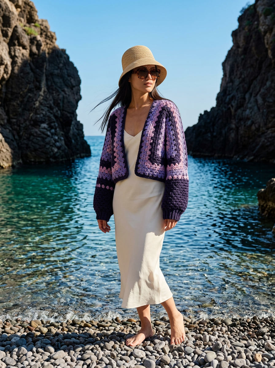 Route Raiment Amethyst Aura Crochet Cardigan