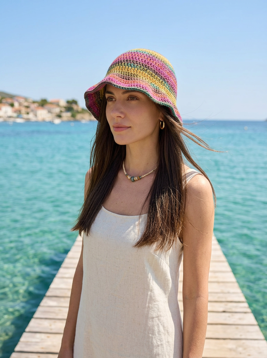 Route Raiment Teal Burst Crochet Bucket Hat - Medium