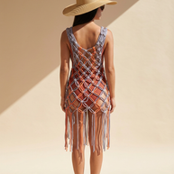 Route Raiment Peach & Grey Macrame Dress