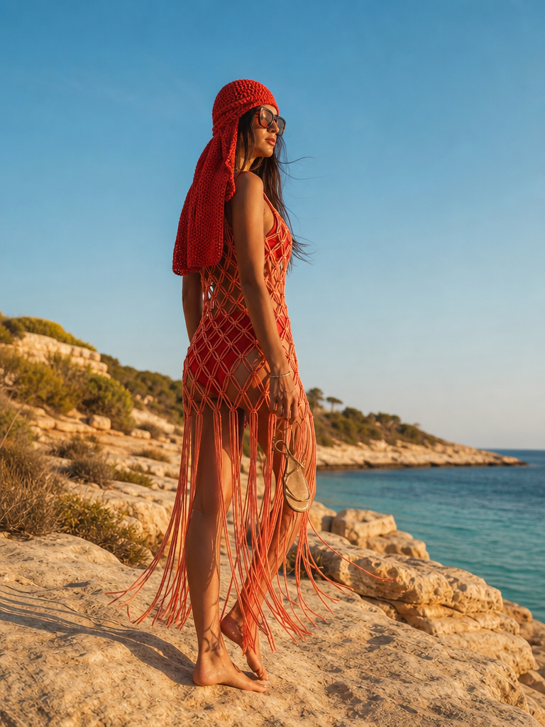 Route Raiment Peach Macrame Dress