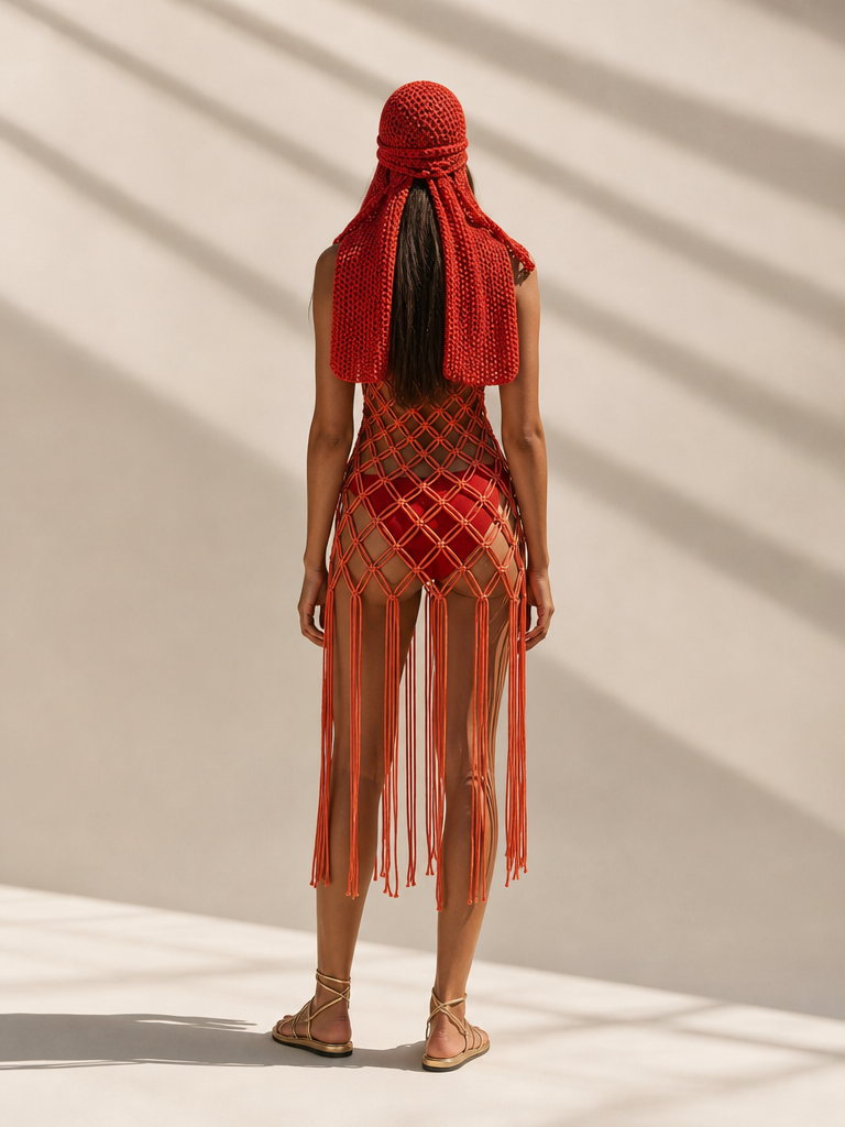 Route Raiment Peach Macrame Dress