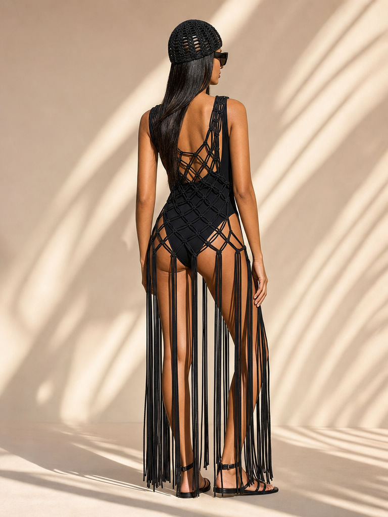 Route Raiment Black Macrame Dress