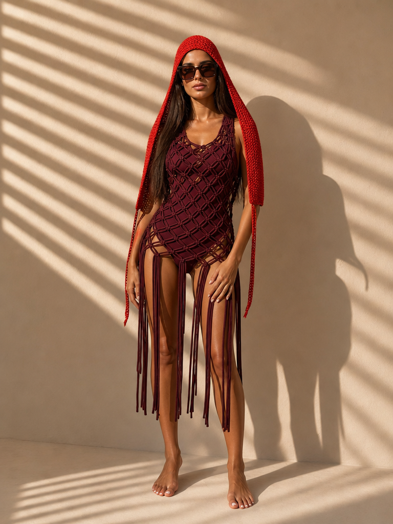 Route Raiment Maroon Macrame Dress