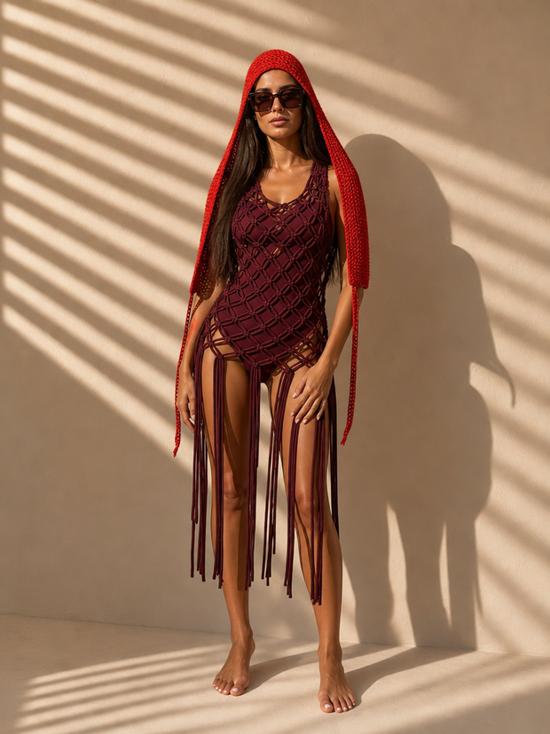 Route Raiment Maroon Macrame Dress