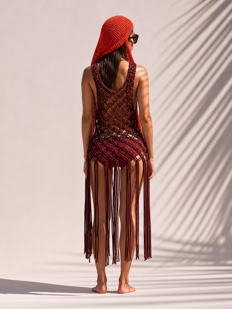 Route Raiment Maroon Macrame Dress