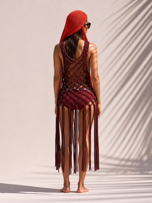 Route Raiment Maroon Macrame Dress