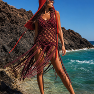 Route Raiment Maroon Macrame Dress