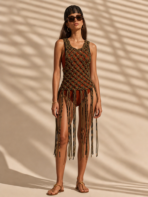 Route Raiment Mixed Camo Macrame Dress