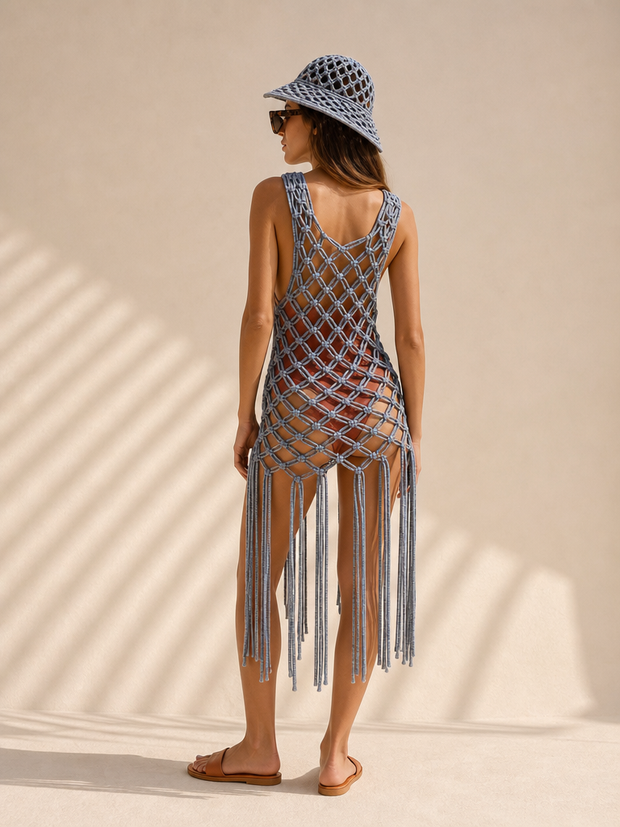 Route Raiment Navy Blue Macrame Dress