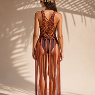 Route Raiment Peach & Maroon Macrame Dress