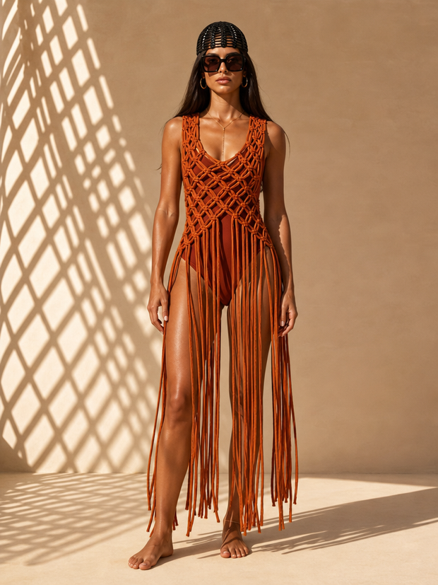 Route Raiment Burnt Orange Macrame Dress