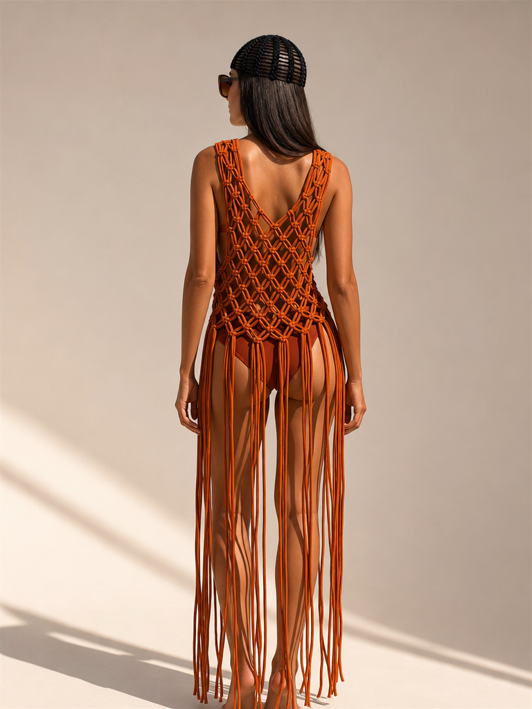 Route Raiment Burnt Orange Macrame Dress
