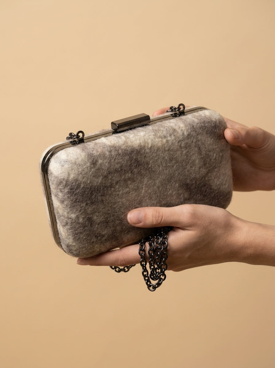 J circle Grey Pattern Wet-Felted Clutch